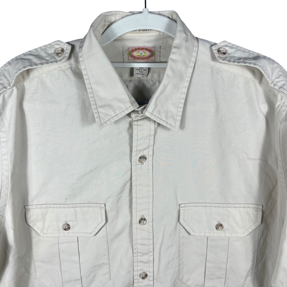 Vintage Banana Republic Safari Shirt Mens Large Tan Cotton Epaulet Utility